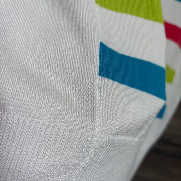 J'ENVIE New York White Green Blue Red 3/4 Sleeve Blouse Women's L - Picture 8 of 11